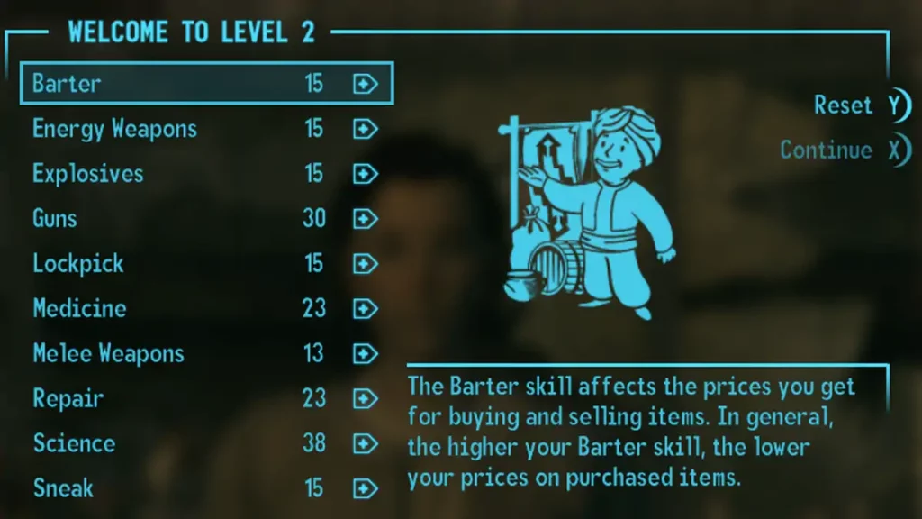 Fallout New Vegas Tips: Skills screen levelling up to level 2